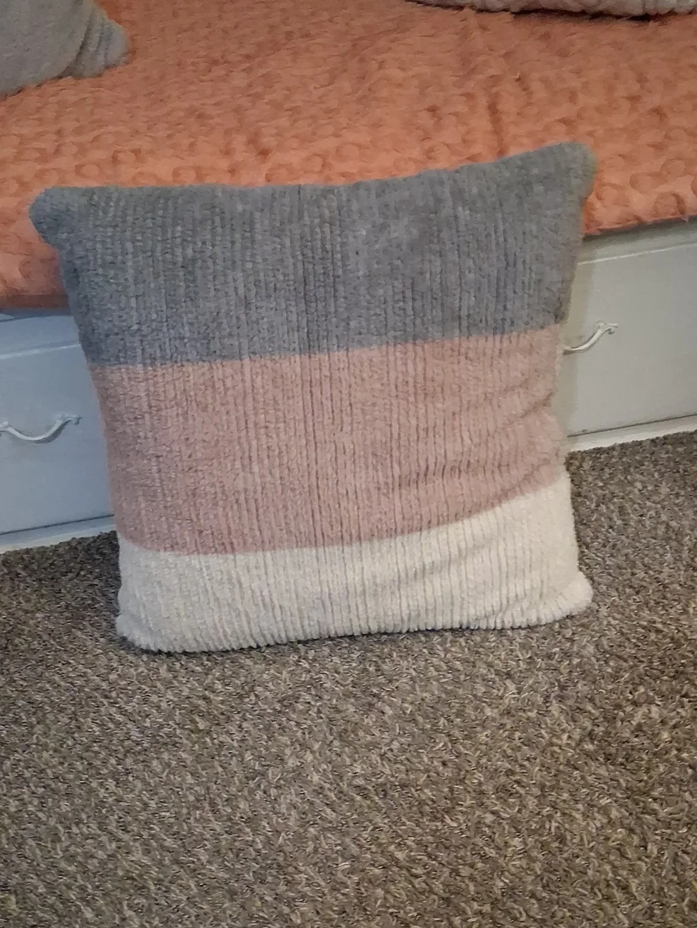 Plush Striped Throw Pillow - Gray, Pink & Cream
